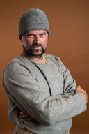 Gorro de aguja, 100% lana, gris-azul