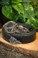 Ringerike Cinturón vikingo deluxe, negro, plateado, 165 cm