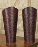 Ragnarok leather bracers, underarm guards, red