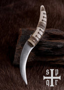 Couteau pliant viking, os poignée, semi-tranchant