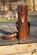 Leather scroll or bottle holder, brown