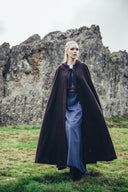 Geborduurde mantel Damia, wolmix, bruin