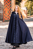 Geborduurde mantel Damia met sluiting, wolmix, blauw