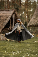 Medievale mantello con cappuccio, grigio, misto lana