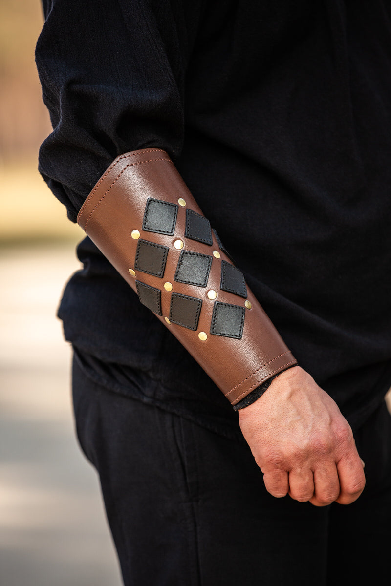 Pius leren bracers, onderarmbeschermers, bruin