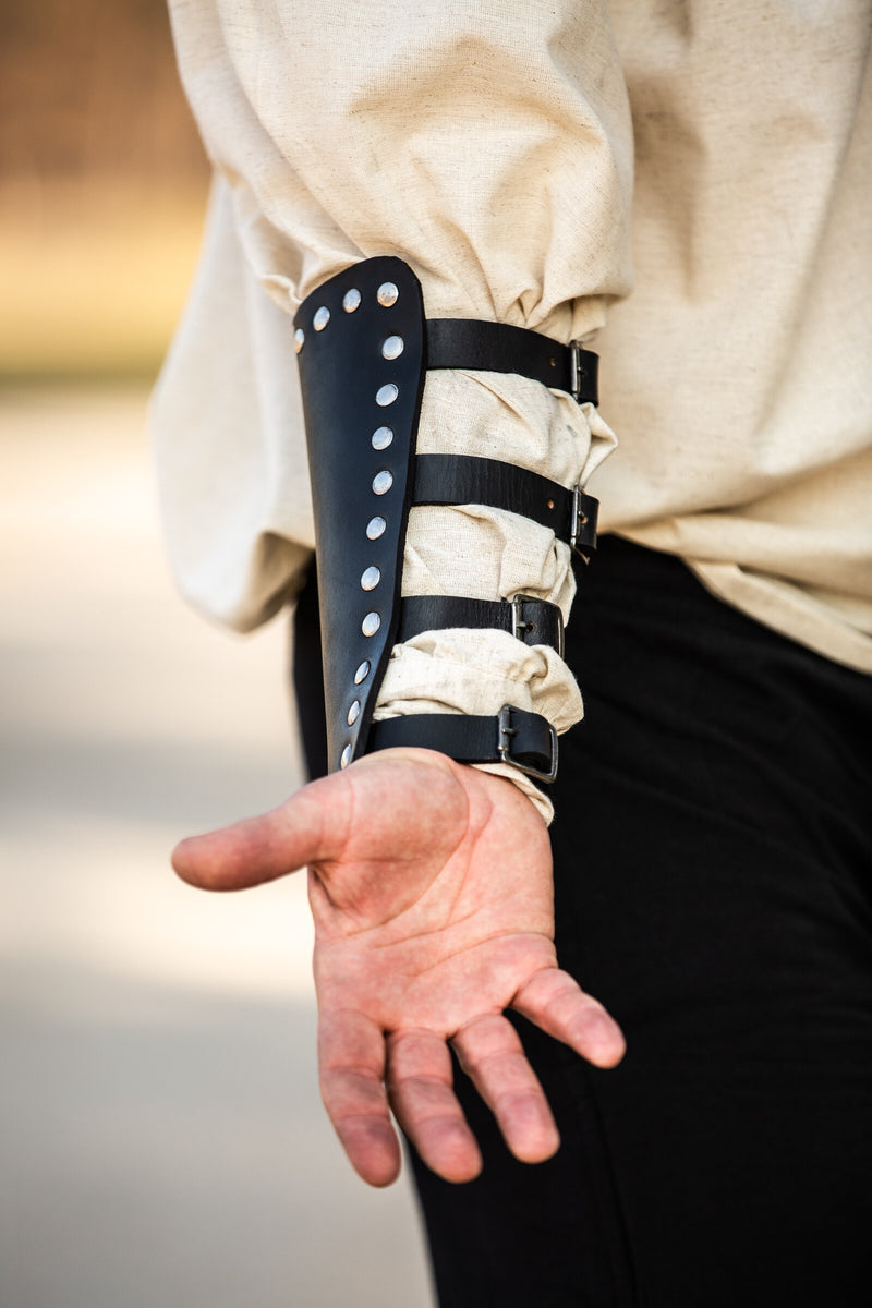 Brassards en cuir Marius, canons d'avant-bras, noir 