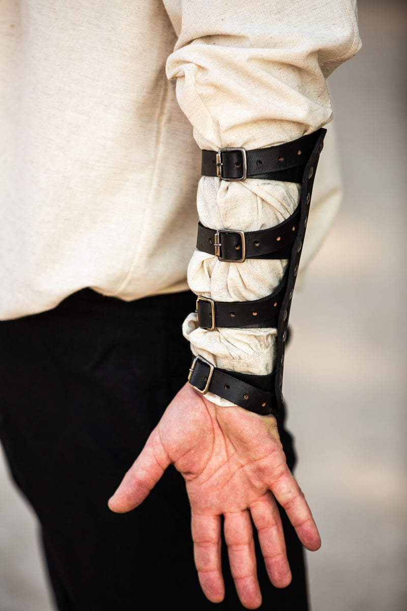 Brassards en cuir Marius, canons d'avant-bras, noir 
