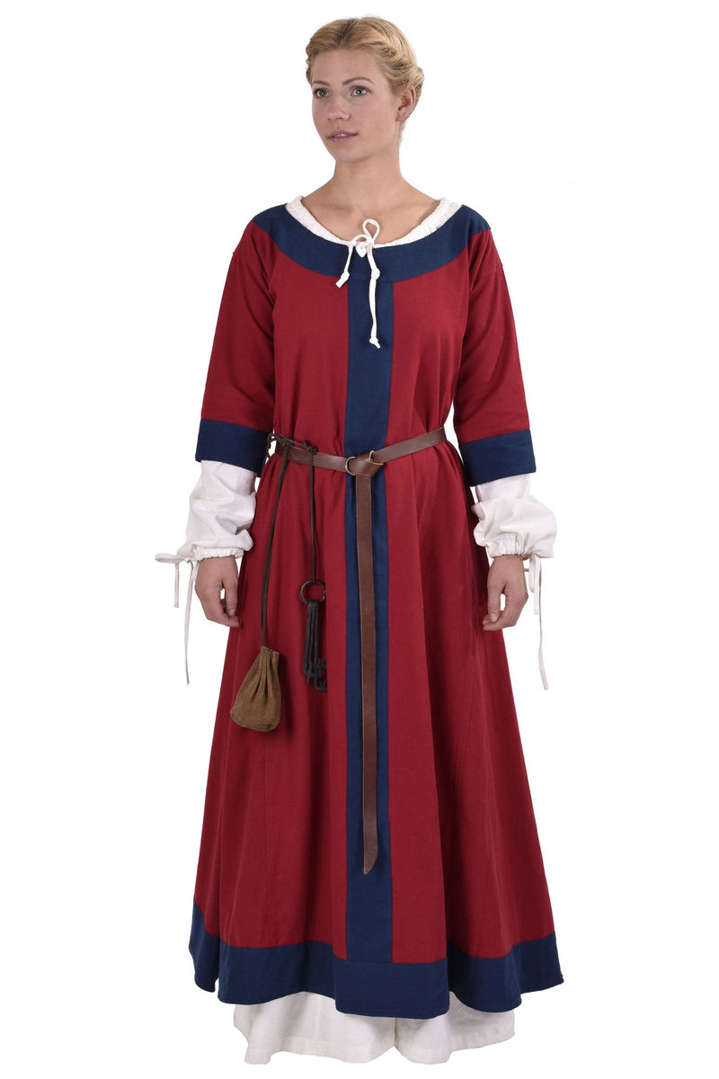 (Vroeg) middeleeuwse jurk Clotilde, rood-blauw