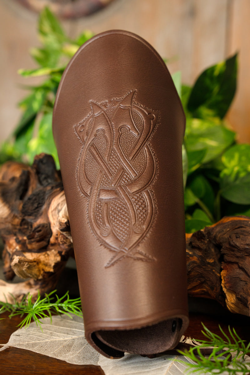 Brazalete de cuero con motivo vikingo L, protector de antebrazo, marrón 