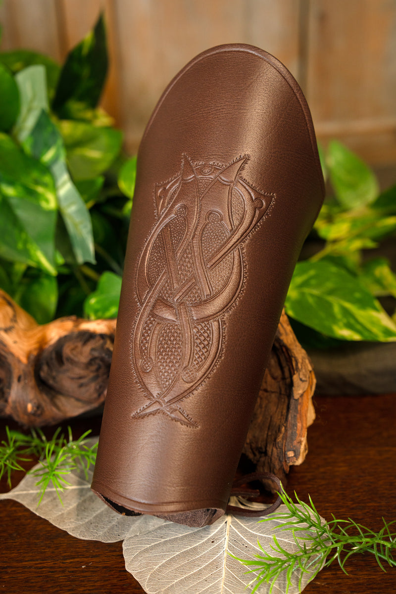 Brazalete de cuero con motivo vikingo L, protector de antebrazo, marrón 