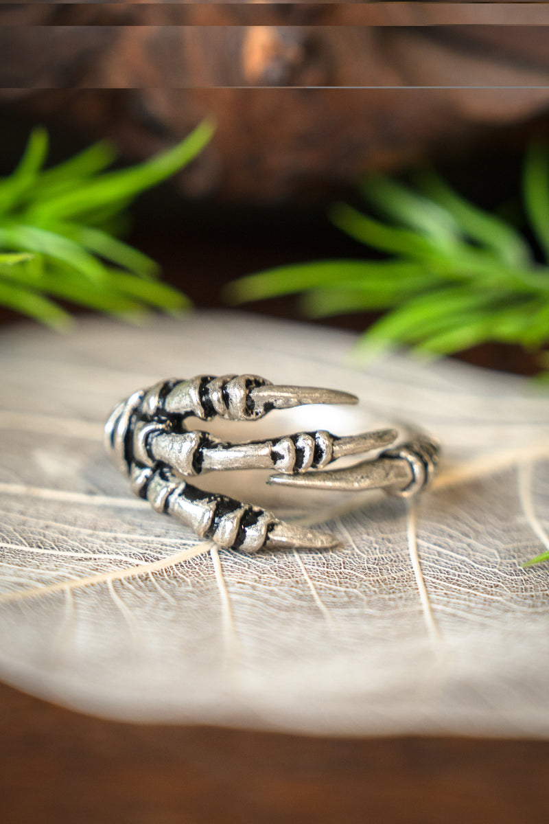 Vikingring ravenklauw, verzilverd brons