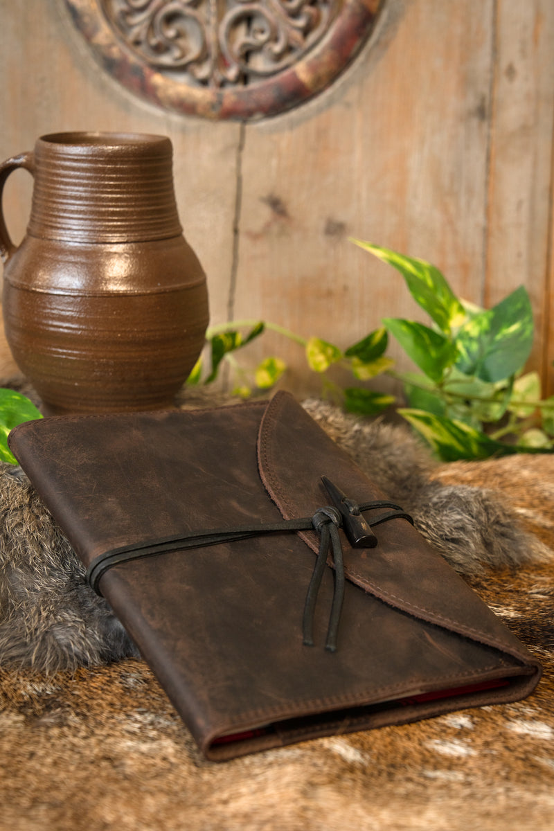 Notebook with leather cover, brown, L