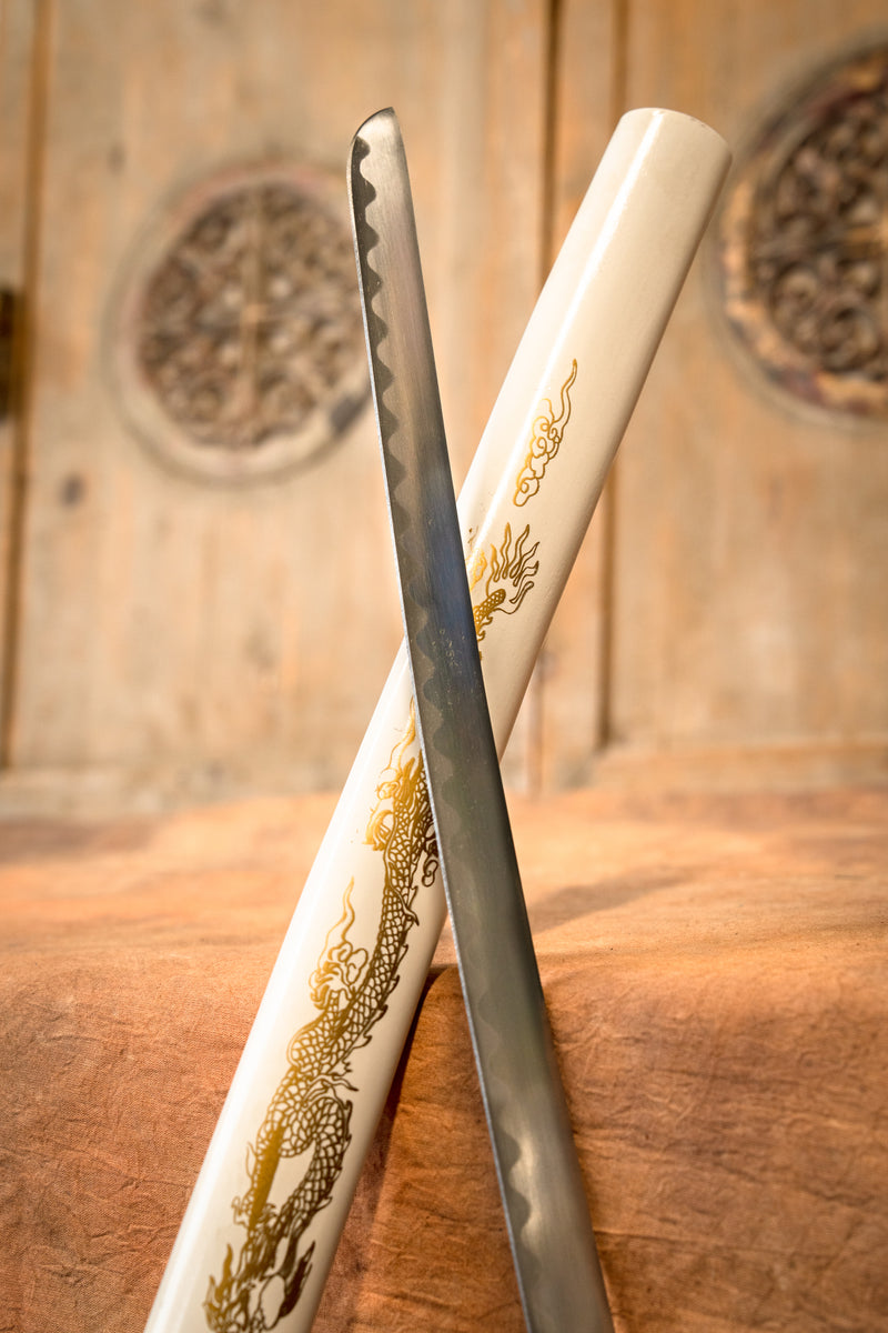 Drago bianco katana, wakizashi & tanto, semi-affilato 