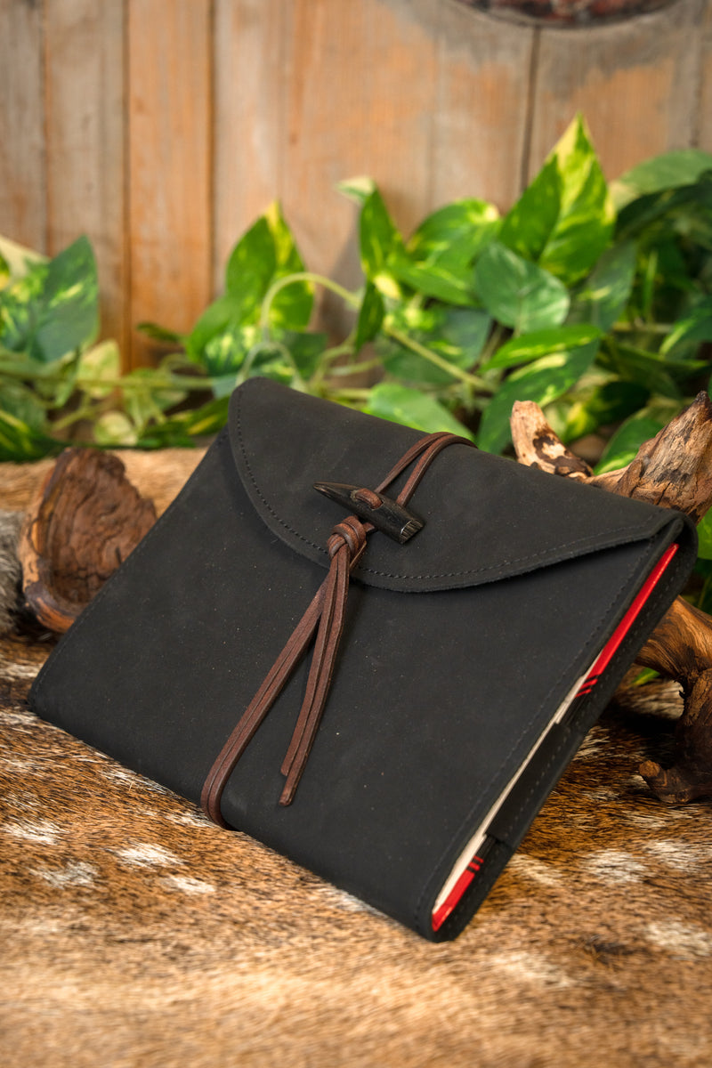 Notizbuch mit Lederabdeckung, schwarz, l