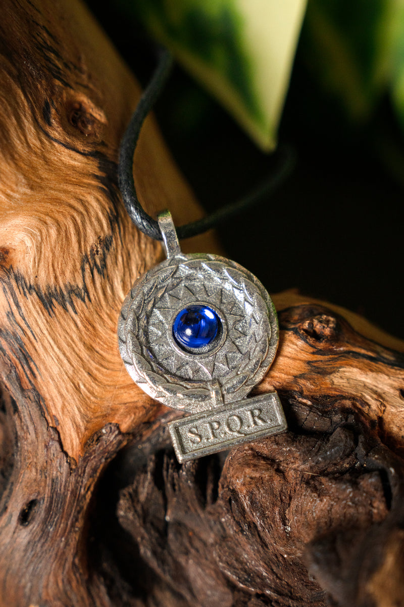 SPQR pendant, blue, pewter