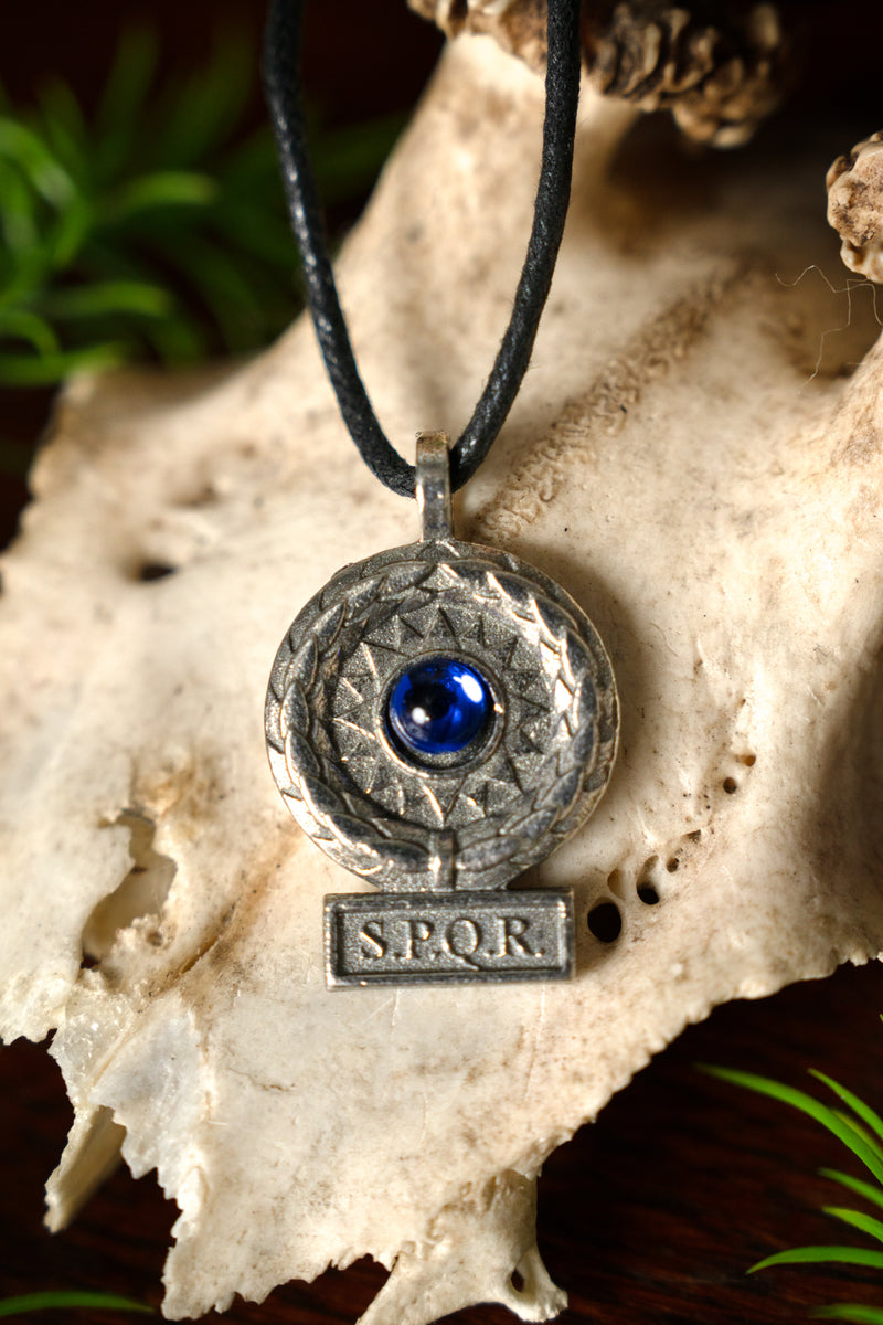 SPQR pendant, blue, pewter