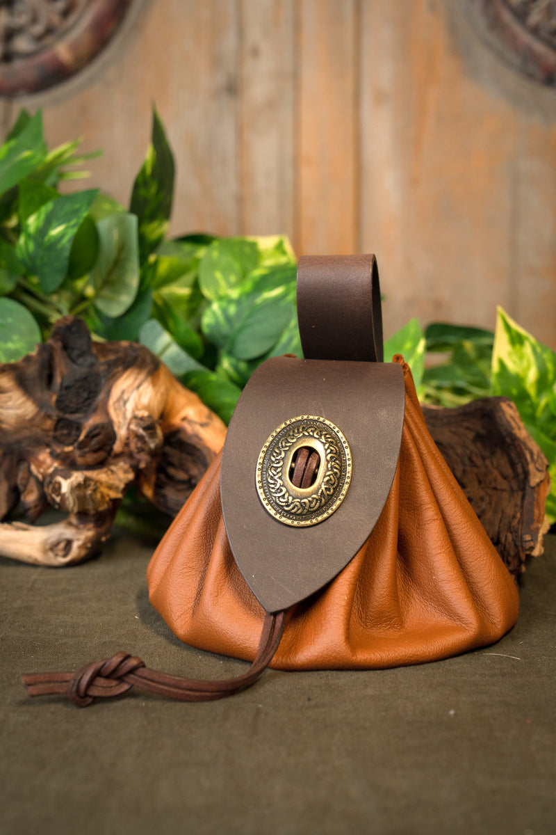 Bolsa de dinero medieval, grande, marrón claro 