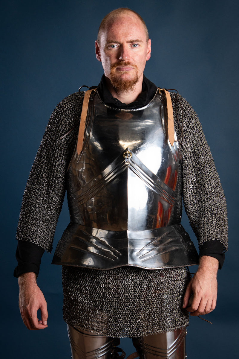 Chain mail haubergeon, mixed flat rings, round rivets, 9mm