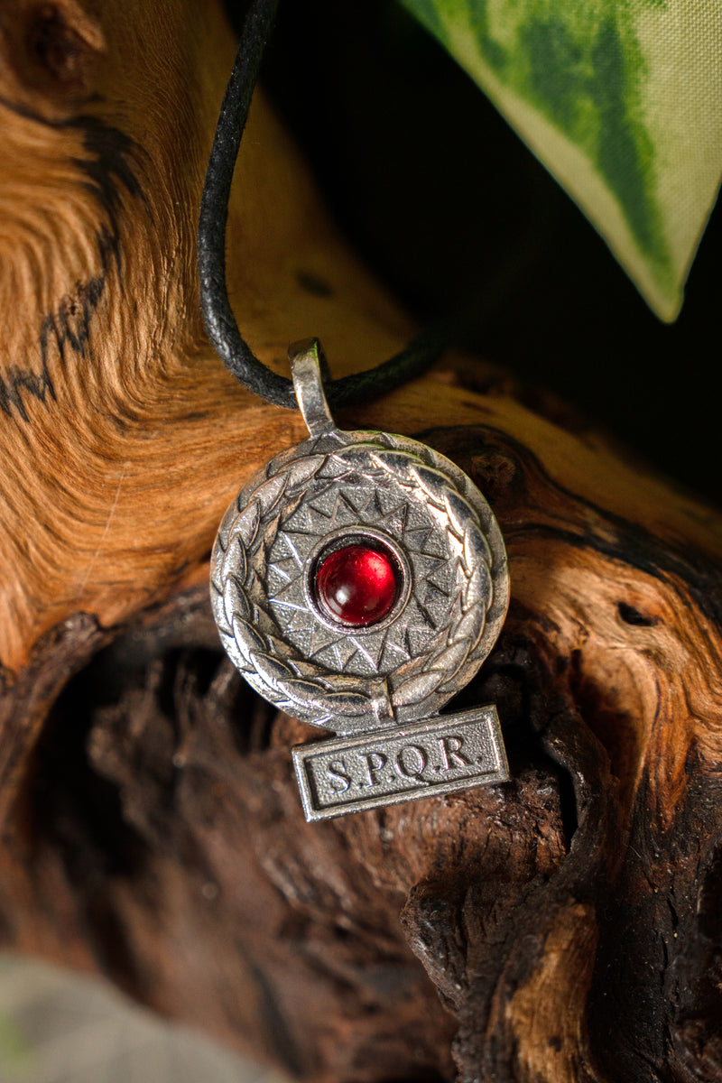 SPQR pendant, red, pewter