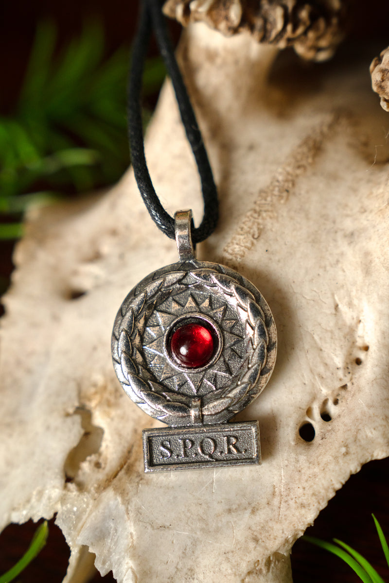 SPQR pendant, red, pewter