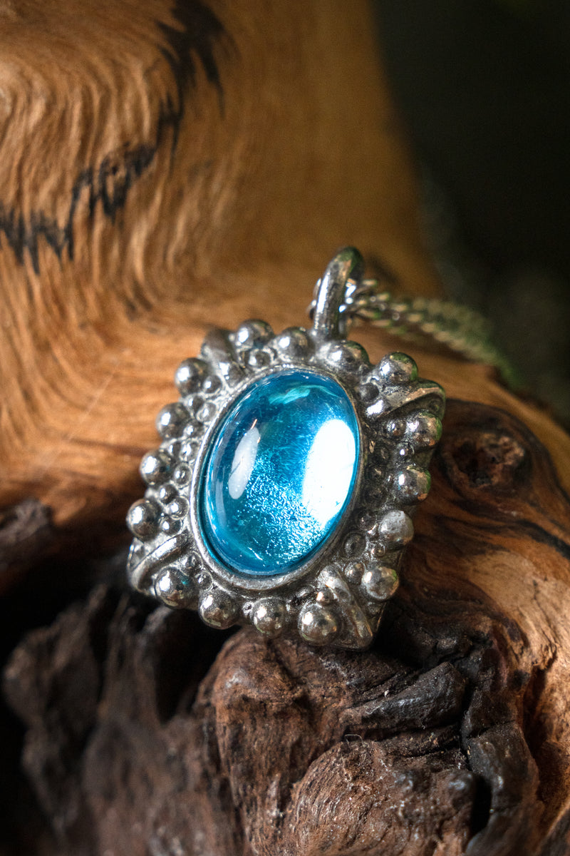 Collar Tudor Elizabeth I, piedra preciosa azul, bronce plateado 