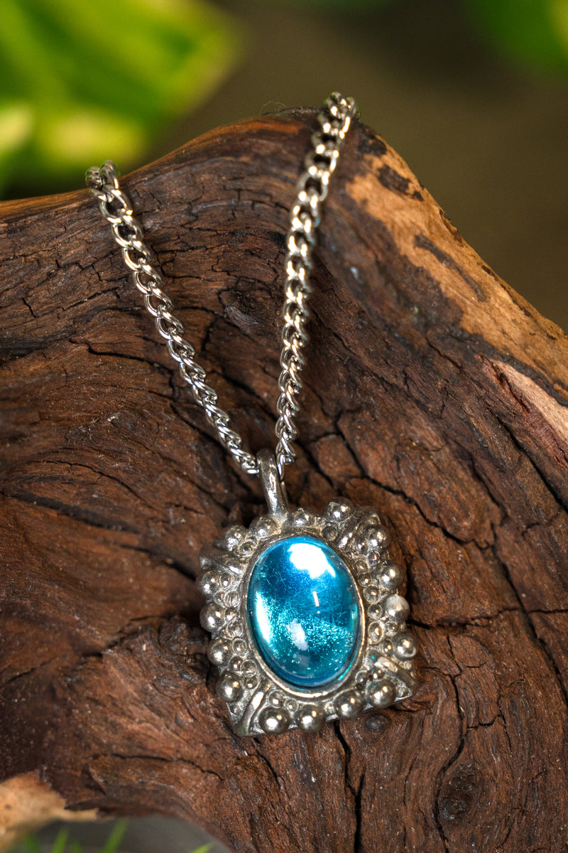 Collar Tudor Elizabeth I, piedra preciosa azul, bronce plateado 