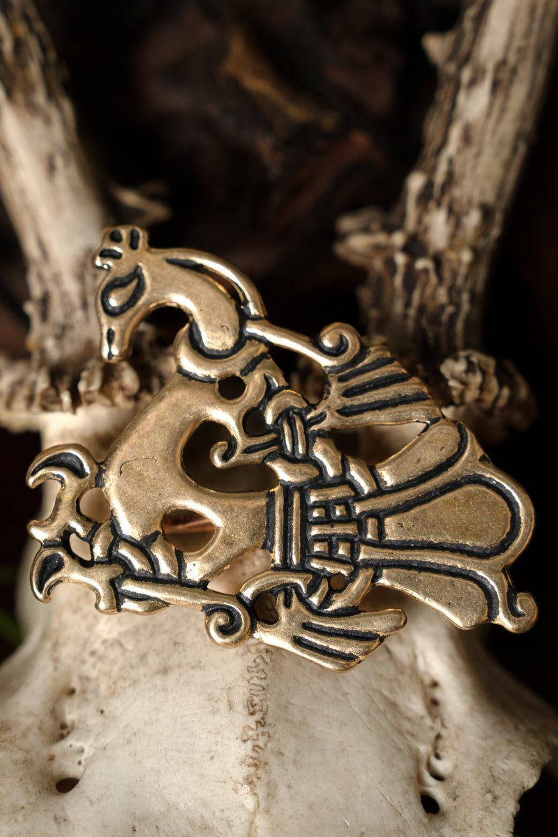 Broche de pavo real vikingo, bronce 