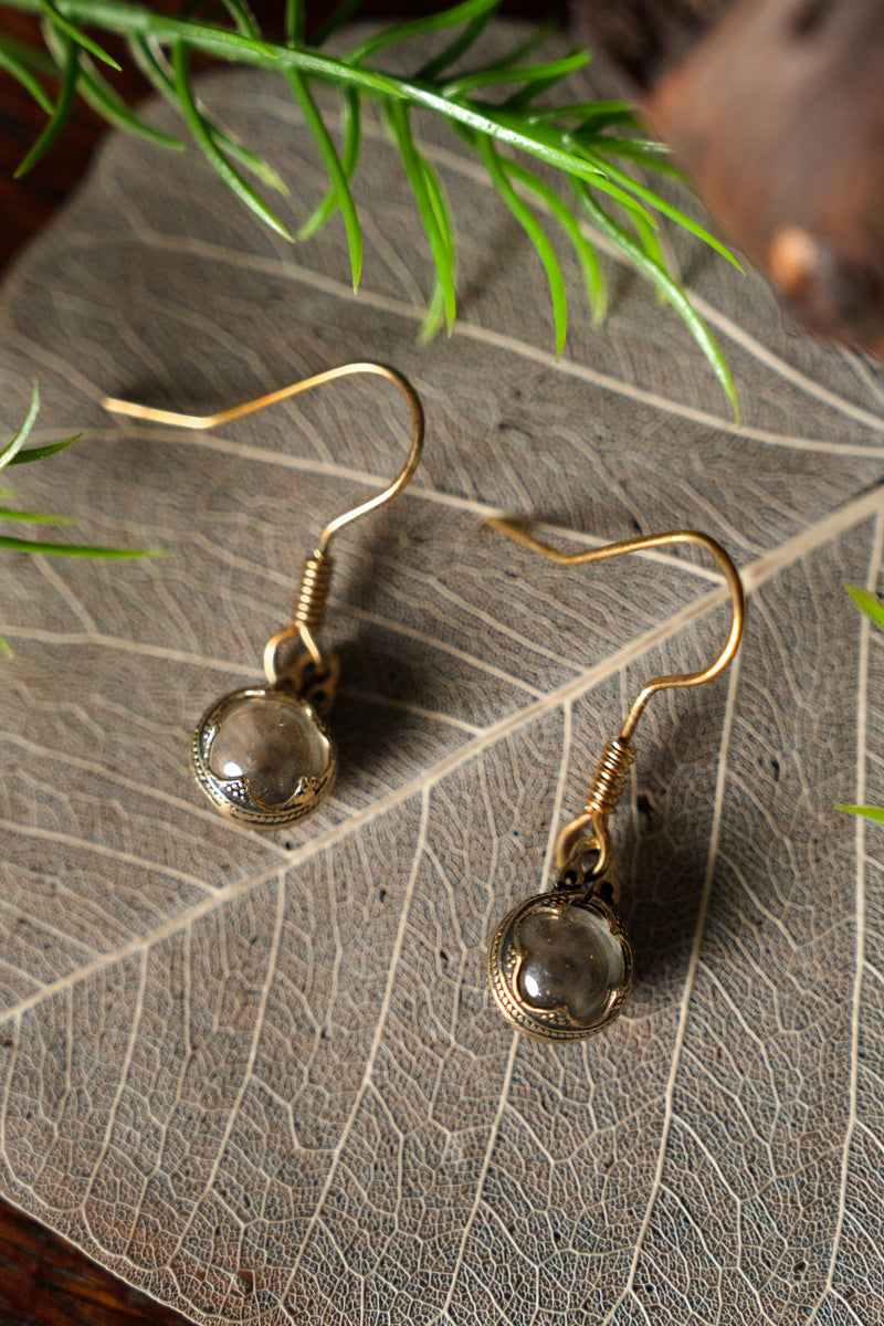 Örhängen Gotland bergkristall, 1 cm, brons 