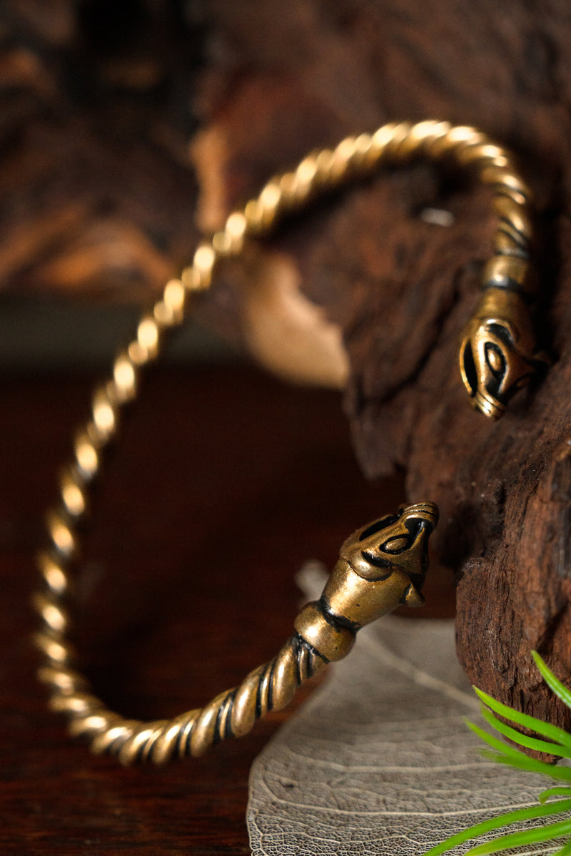 Bracelet Viking avec têtes de belette, bronze 