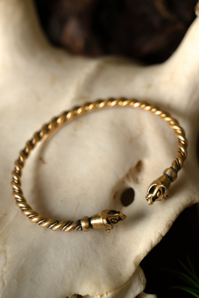Bracelet Viking avec têtes de belette, bronze 
