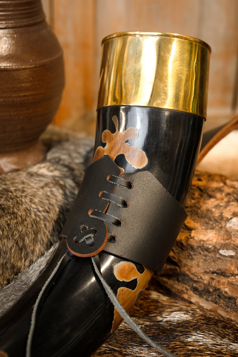 Pagan drinkhoorn Mabon met leren houder, 500-650 ml