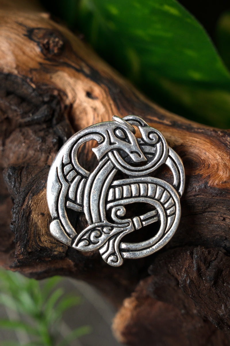 Viking drakenhanger, verzilverd brons