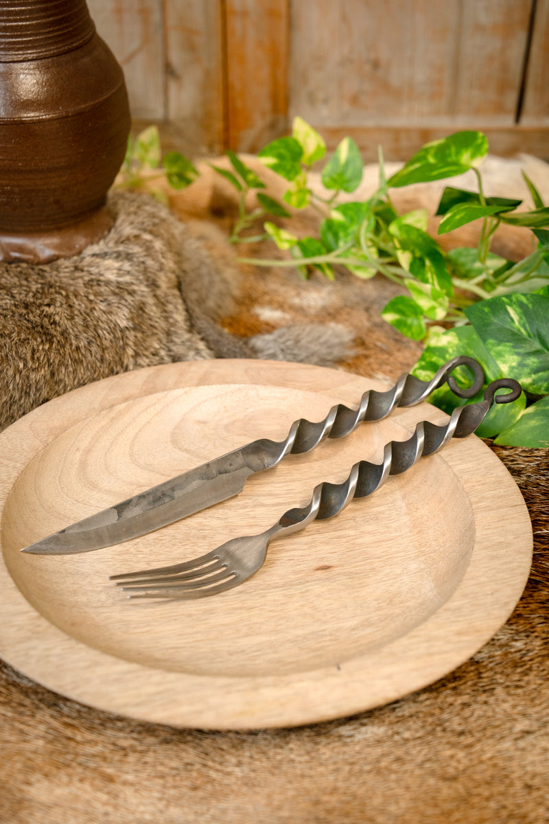 Mes en vork met gedraaide grip, roestvrij staal