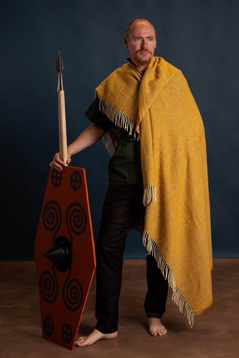 100% wełniany koc / płaszcz, bachor rybacki, żółty