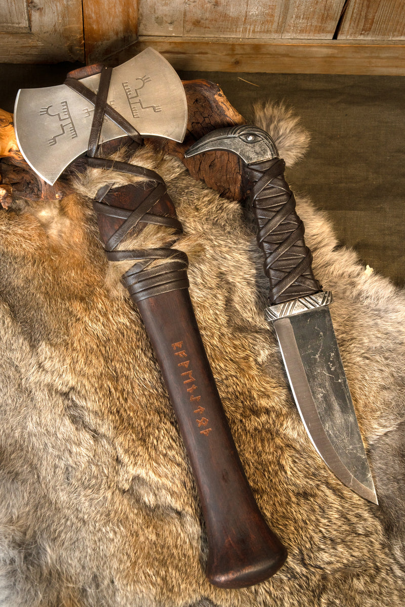 Set Viking bijl en mes, semi-scherp