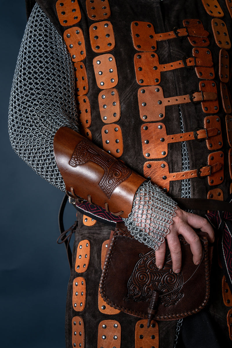 Brassards vikings en cuir avec Marteau de Thor 