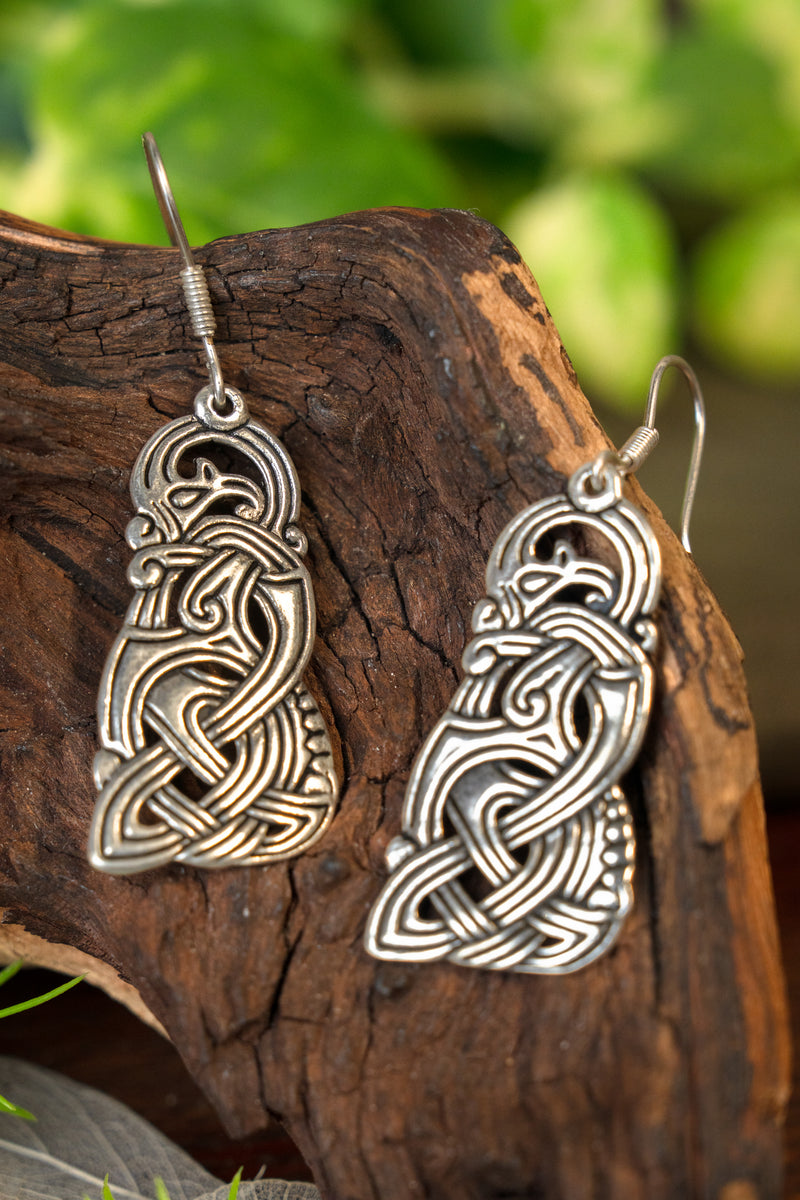 Pendientes de dragón vikingos, bronce plateado 