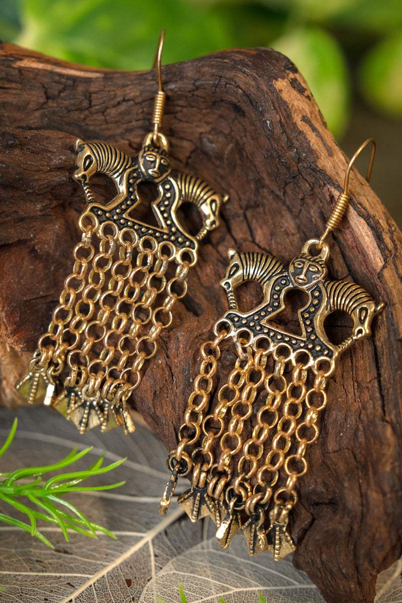 Viking oorbellen paarden, brons