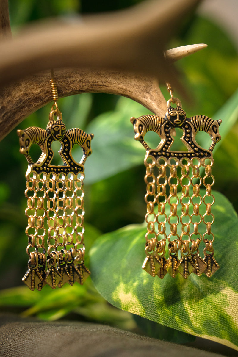 Viking oorbellen paarden, brons