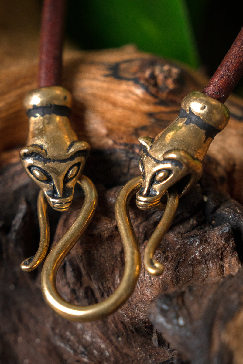 Viking ketting met wezels, bruin, leer