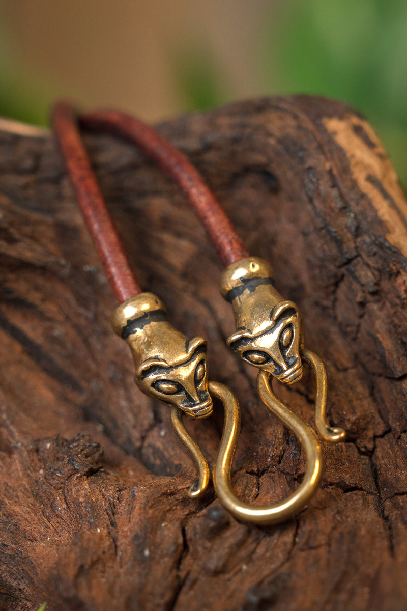 Viking ketting met wezels, bruin, leer