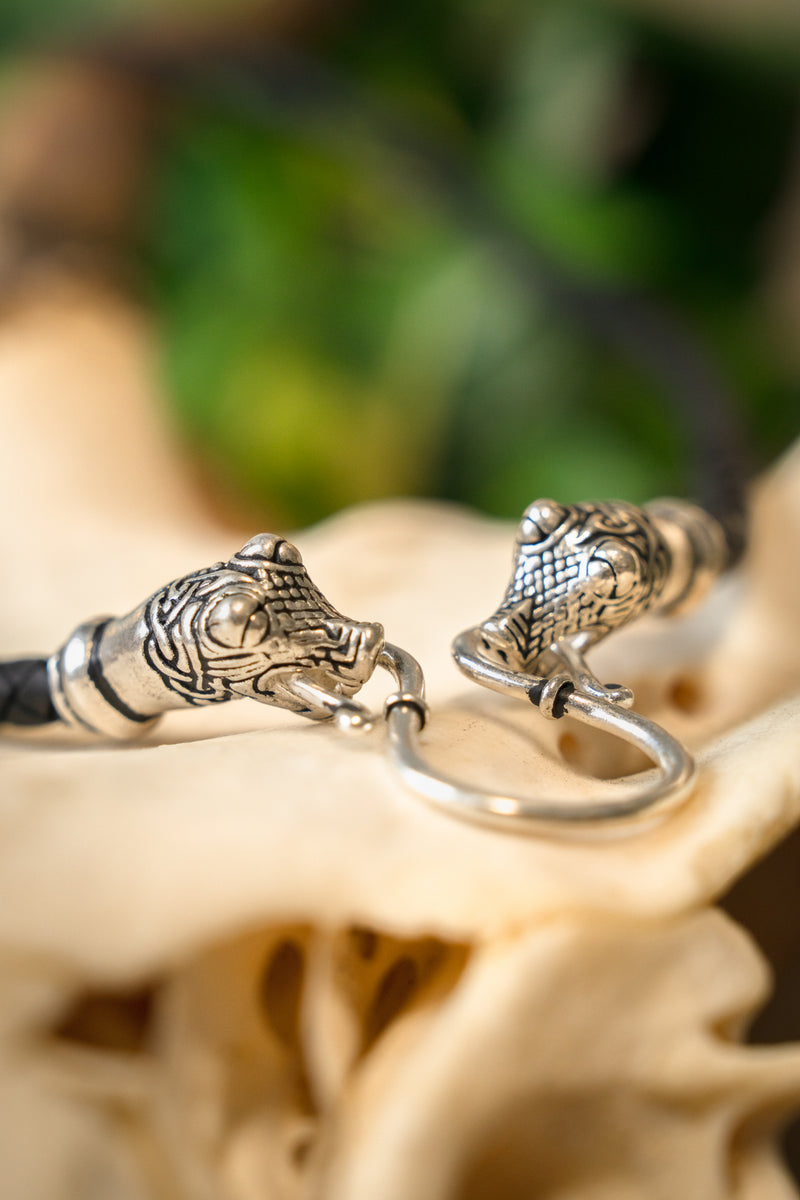 Collana vichinga Oseberg, nero, pelle 