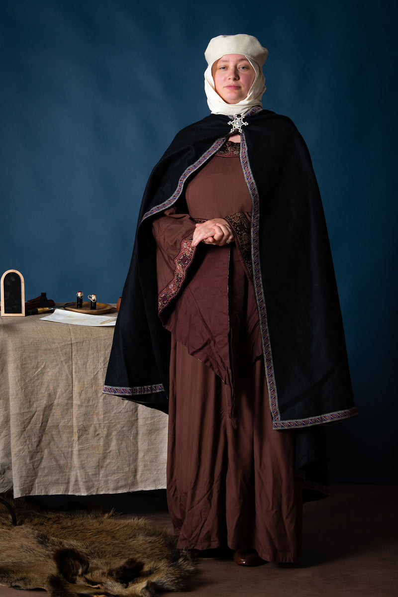 Bestickte Mantel Lyra, schwarz, Wollmischung 