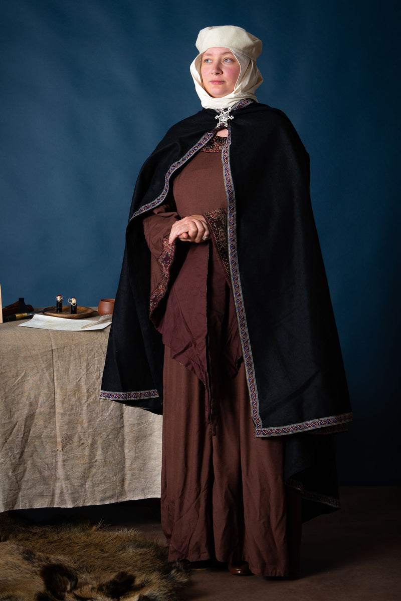 Bestickte Mantel Lyra, schwarz, Wollmischung 