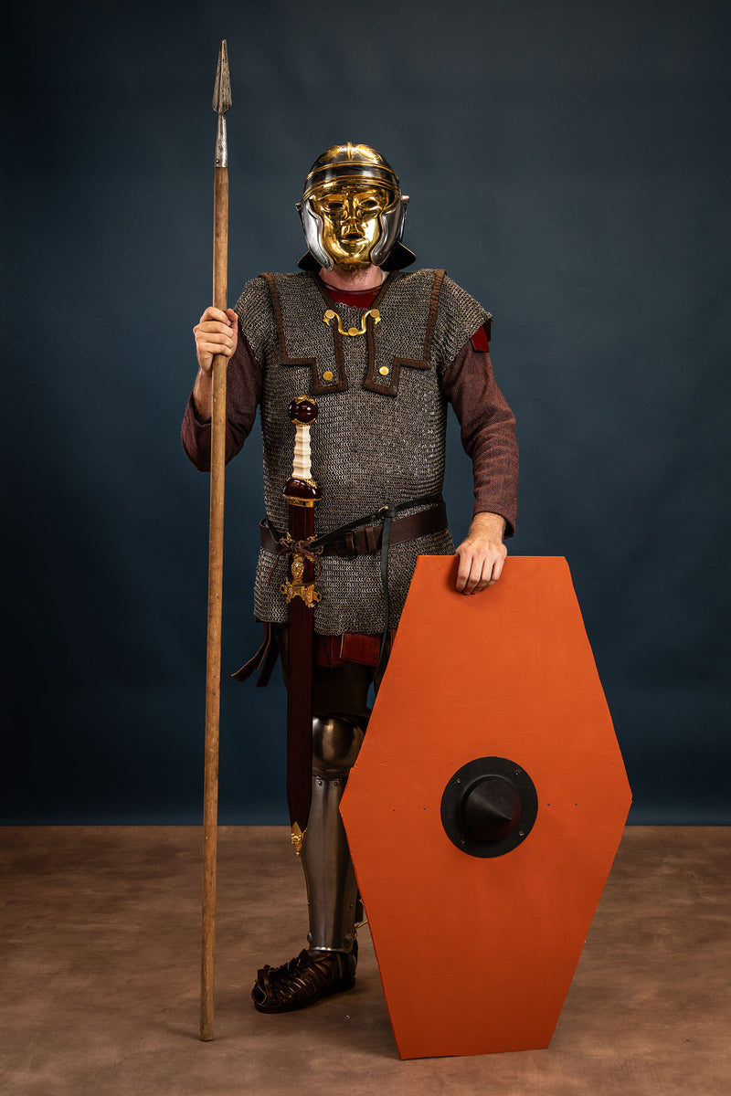 Elmo da cavalleria romano del I secolo con larva-maschera, 1,3 mm 