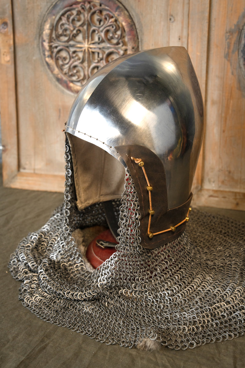 14e eeuwse bascinet met maliënkraag platte ringen ronde klinknagels, 2 mm (battle-ready)