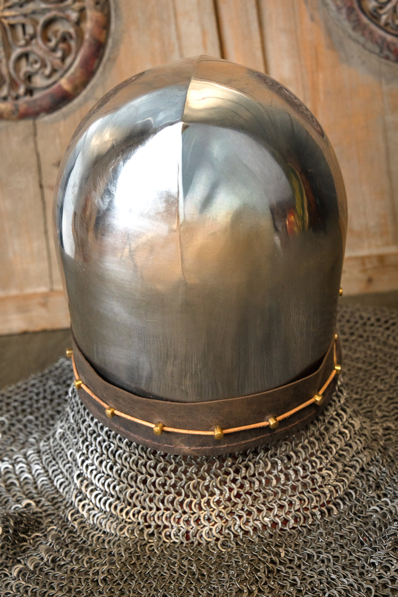 14th century bascinet with aventail flat rings round rivets, 2 mm (battle-ready)