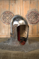 14th century bascinet with aventail flat rings round rivets, 2 mm (battle-ready)