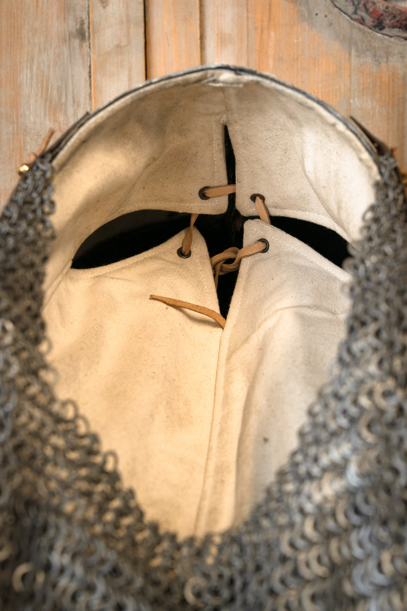 14th century bascinet with aventail flat rings round rivets, 2 mm (battle-ready)