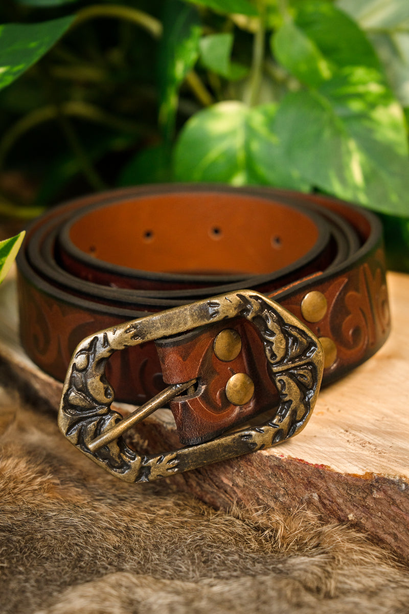 Läder bälte Siofra, 130 cm, brun 